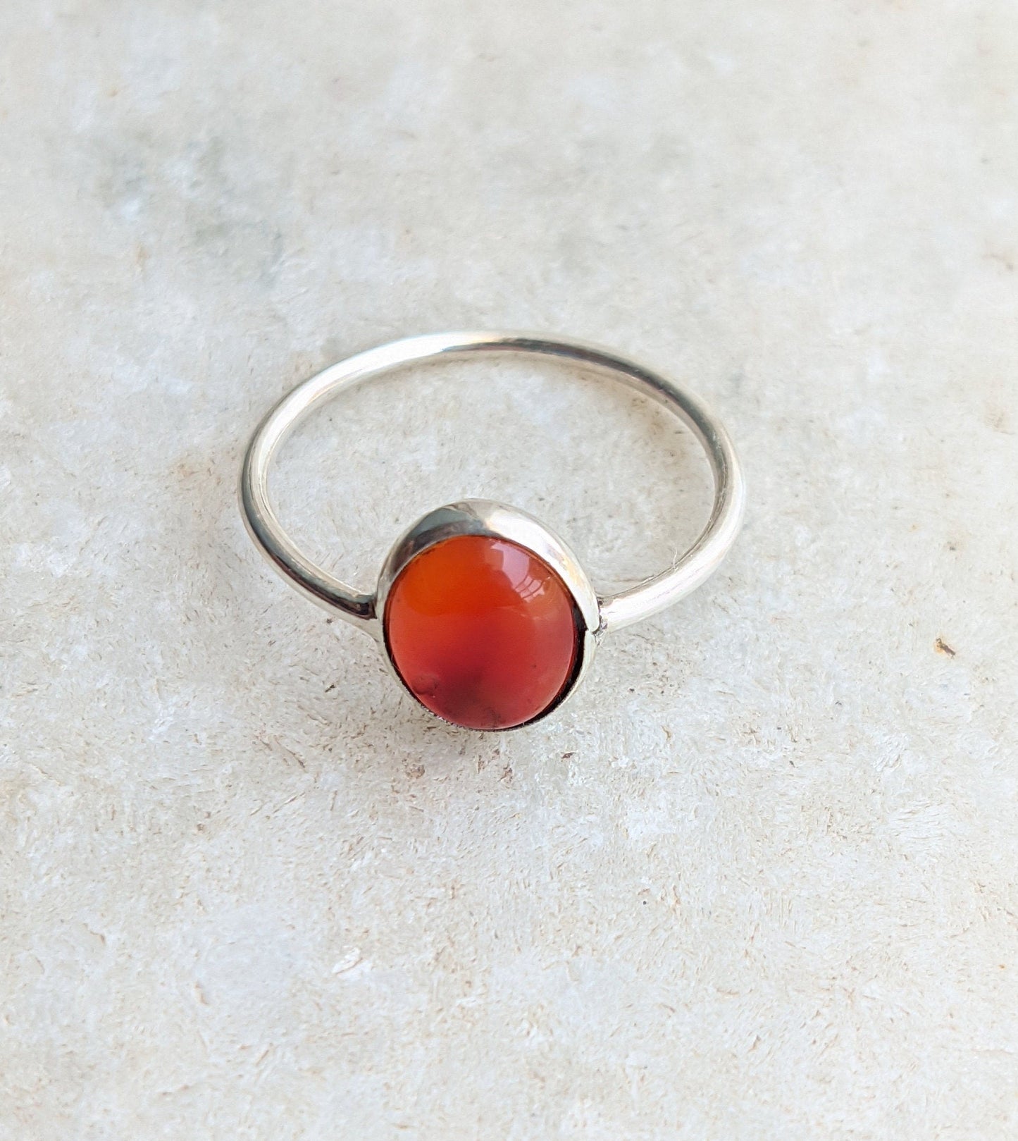 Carnelian Ring, 925 Sterling Silver Ring, Natural Stone, Cabochon Gemstone, Handmade Gift for Her, Everyday Simple Jewelry, Stacking ring