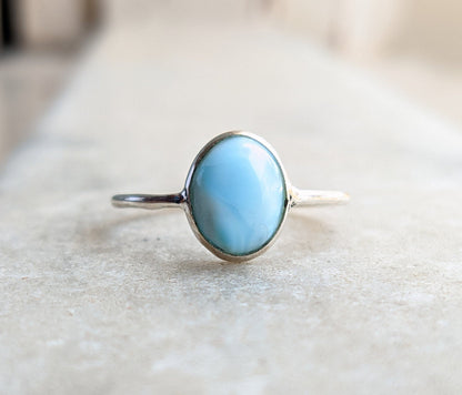 Larimar Ring, 925 Sterling Silver Ring, Cabochon Gemstone, Blue Stone, Handmade, Jewelry, Gift for Her, Everyday, Stackable Ring, for Women
