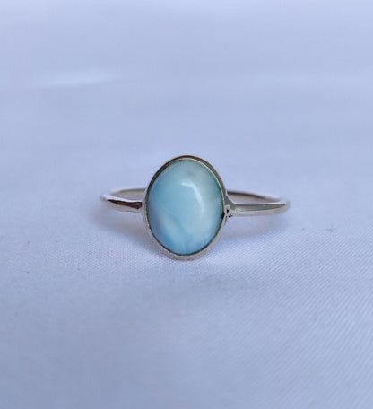 Larimar Ring, 925 Sterling Silver Ring, Cabochon Gemstone, Blue Stone, Handmade, Jewelry, Gift for Her, Everyday, Stackable Ring, for Women