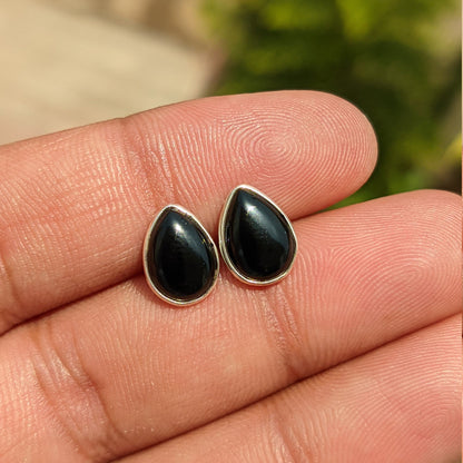 Black Onyx Stud Earrings, 925 Sterling Silver Post Earrings, Minimalist Stud Earrings, Black Onyx Jewelry, Black Gemstone Studs, Pear Shape