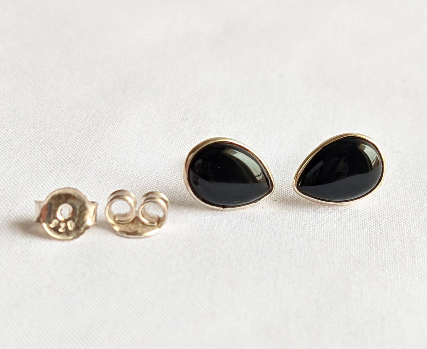 Black Onyx Stud Earrings, 925 Sterling Silver Post Earrings, Minimalist Stud Earrings, Black Onyx Jewelry, Black Gemstone Studs, Pear Shape