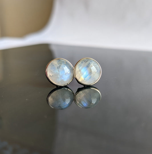 Rainbow Moonstone Studs Earrings, 925 Sterling Silver, June Birthstone, Moonstone Earrings, Gemstone Studs, Blue Flash Moonstone Jewelry