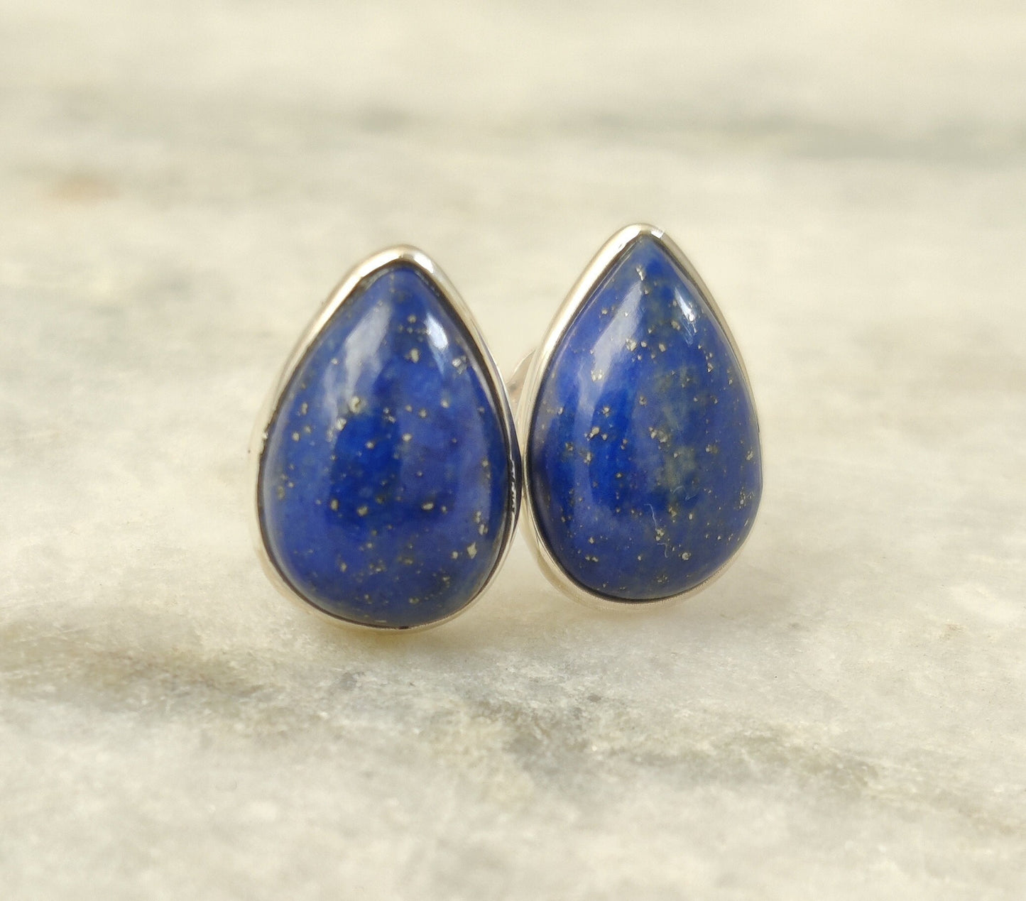 Lapis Lazuli Stud Earrings, 925 Sterling Silver Studs, Natural Blue Lapis, Pear Shape Studs, Cabochon Gemstone, Small Studs for Girls/Women