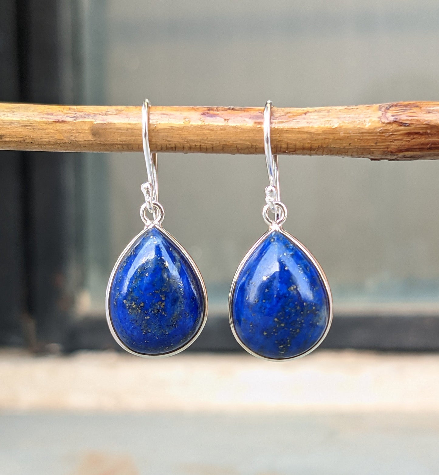 Lapis Lazuli Earrings, 925 Sterling Silver, Natural Blue Gemstone, Silver Handmade Jewelry, Cabochon Stone, Dangle Drop Hook, Gift for Her