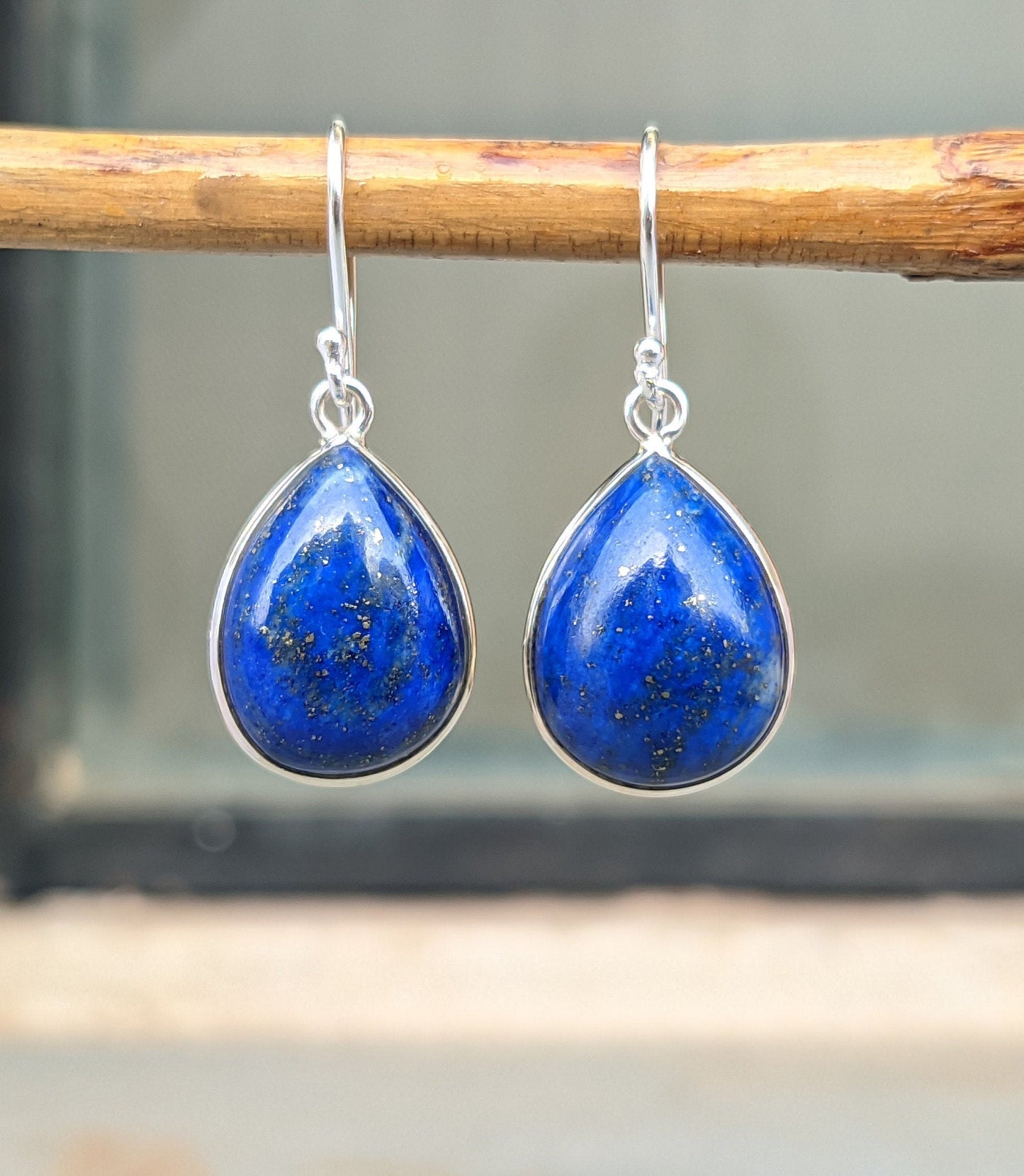 Lapis Lazuli Earrings, 925 Sterling Silver, Natural Blue Gemstone, Silver Handmade Jewelry, Cabochon Stone, Dangle Drop Hook, Gift for Her