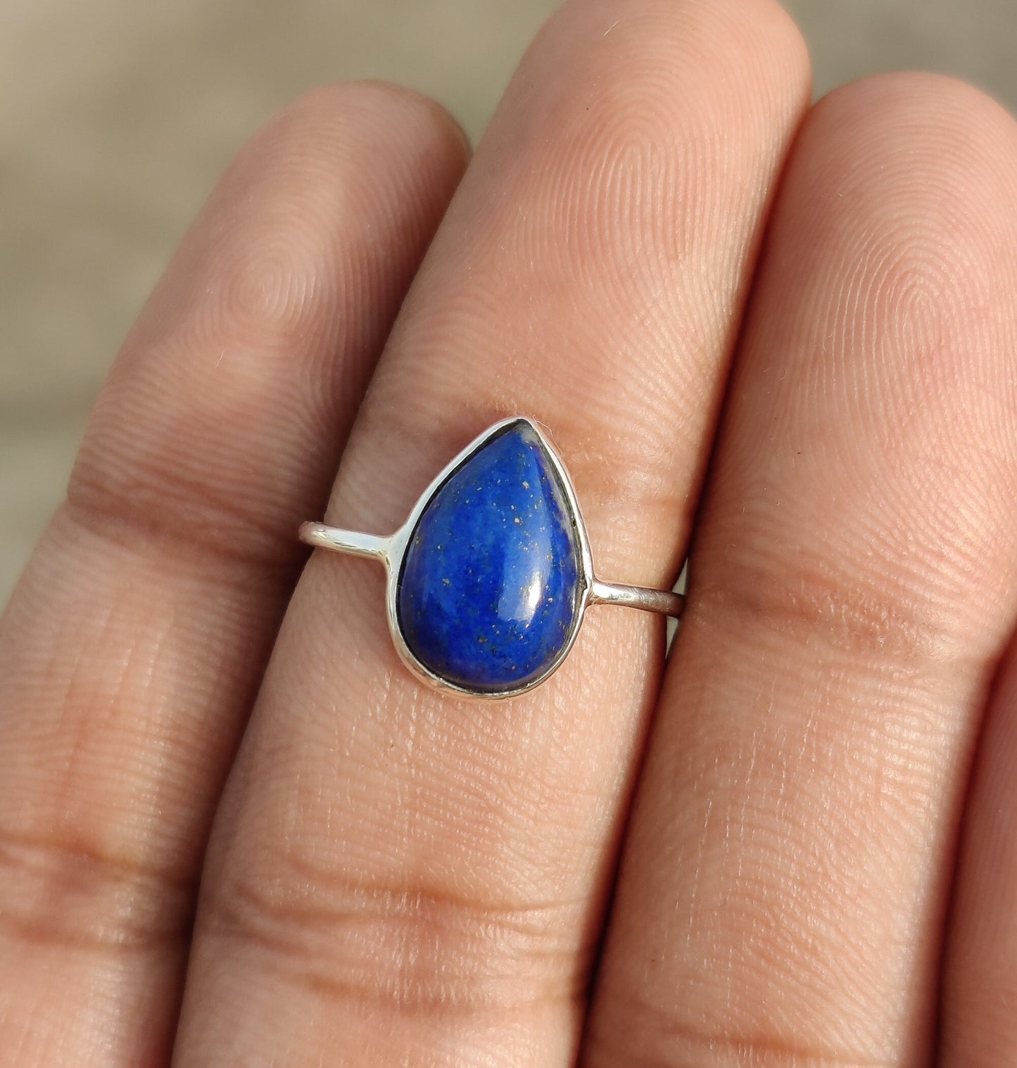 Lapis Lazuli Ring, 925 Sterling Silver, Natural Pear Cabochon Gemstone, Blue Lapis Handmade Jewelry, Gemstone Silver Ring, Gift for Her