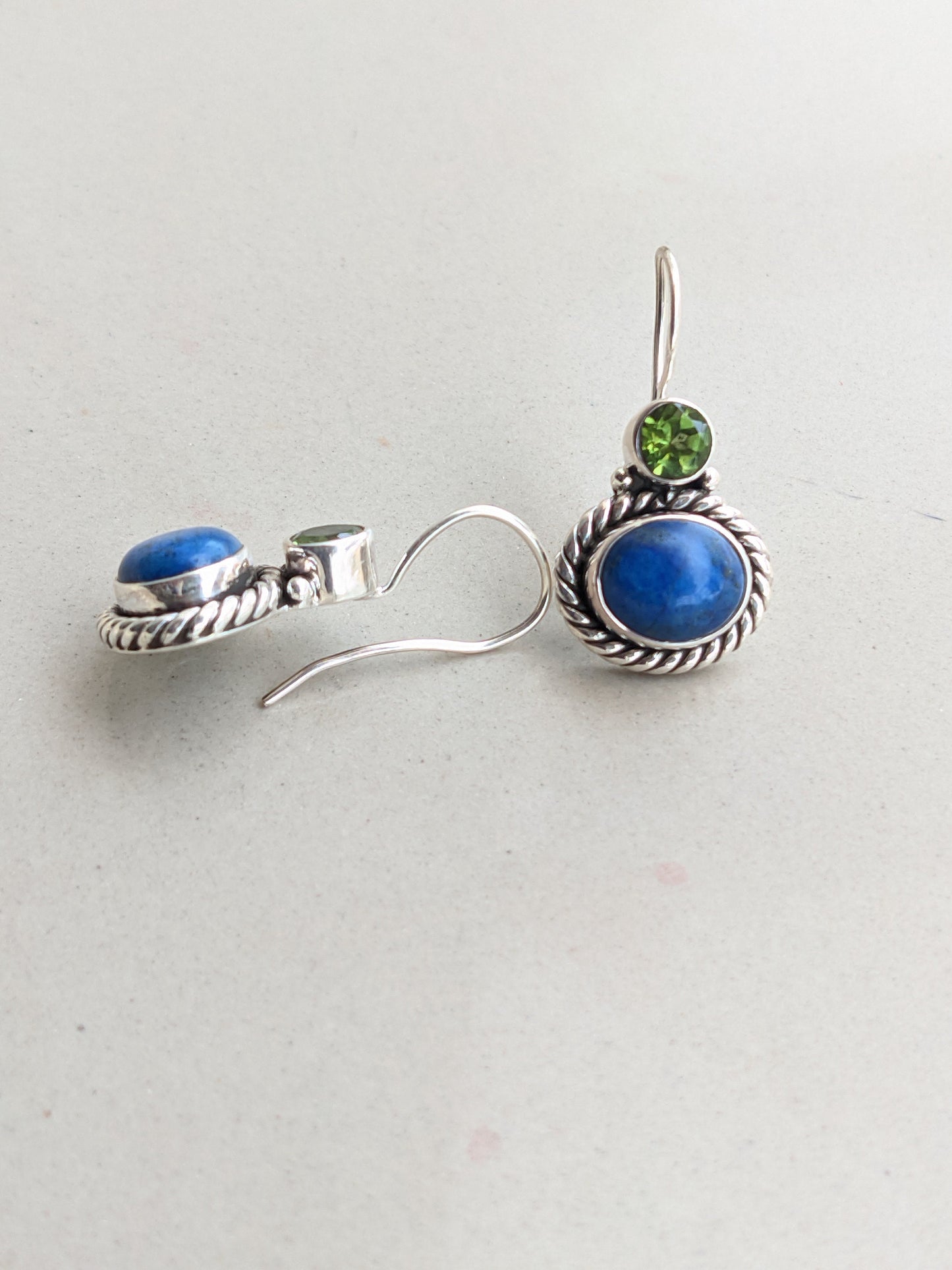 Lapis Lazuli Peridot Earrings, 925 Sterling Silver Lapis Earrings, Handmade Jewelry, Two Stone, Natural Gemstone, Gift for Women, Dangles