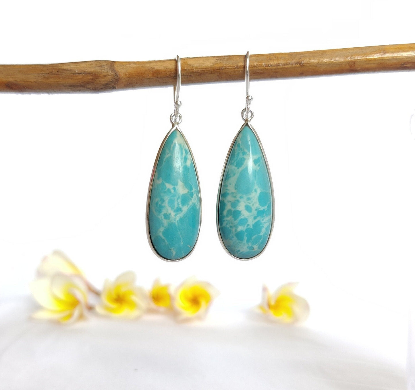 Larimar Earrings, 925 Sterling Silver Earrings, Teardrop Earrings, Gemstone Dangle Earrings, Natural Stone Jewelry, Handmade Gift for Her