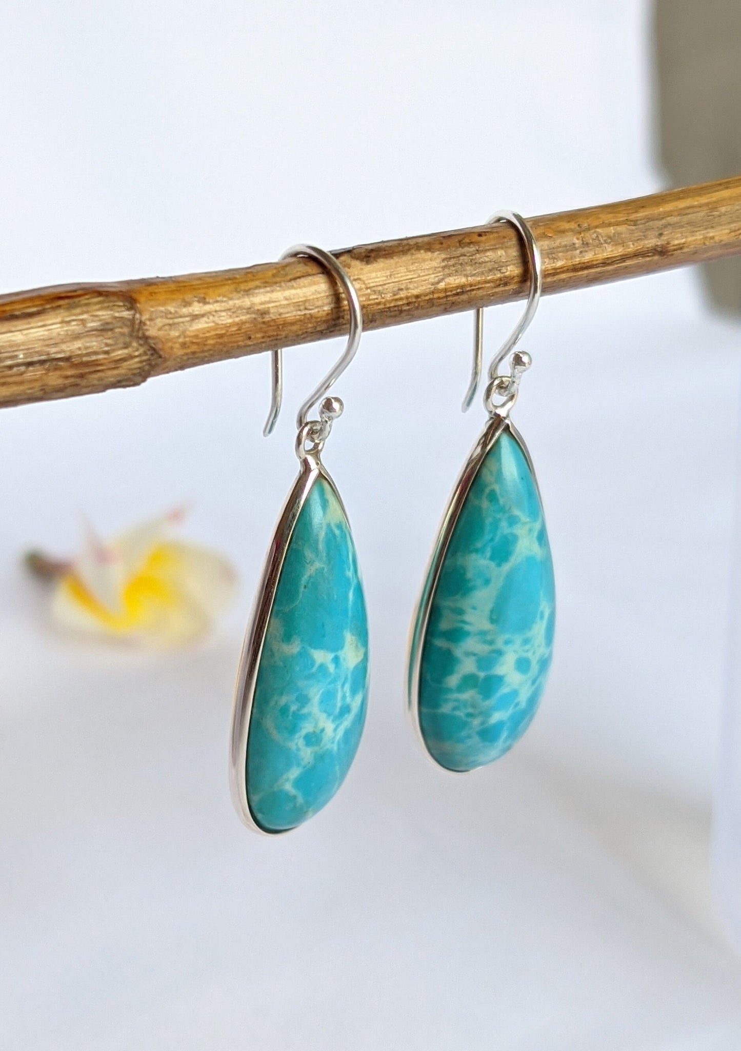 Larimar Earrings, 925 Sterling Silver Earrings, Teardrop Earrings, Gemstone Dangle Earrings, Natural Stone Jewelry, Handmade Gift for Her