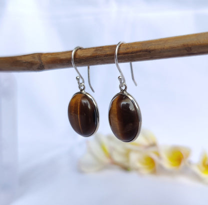 Tigers Eye Earrings, 925 Sterling Silver Earrings, Tiger's Eye Stone, Natural Stone Earrings, Silver Dangle Earrings, Earrings for Women