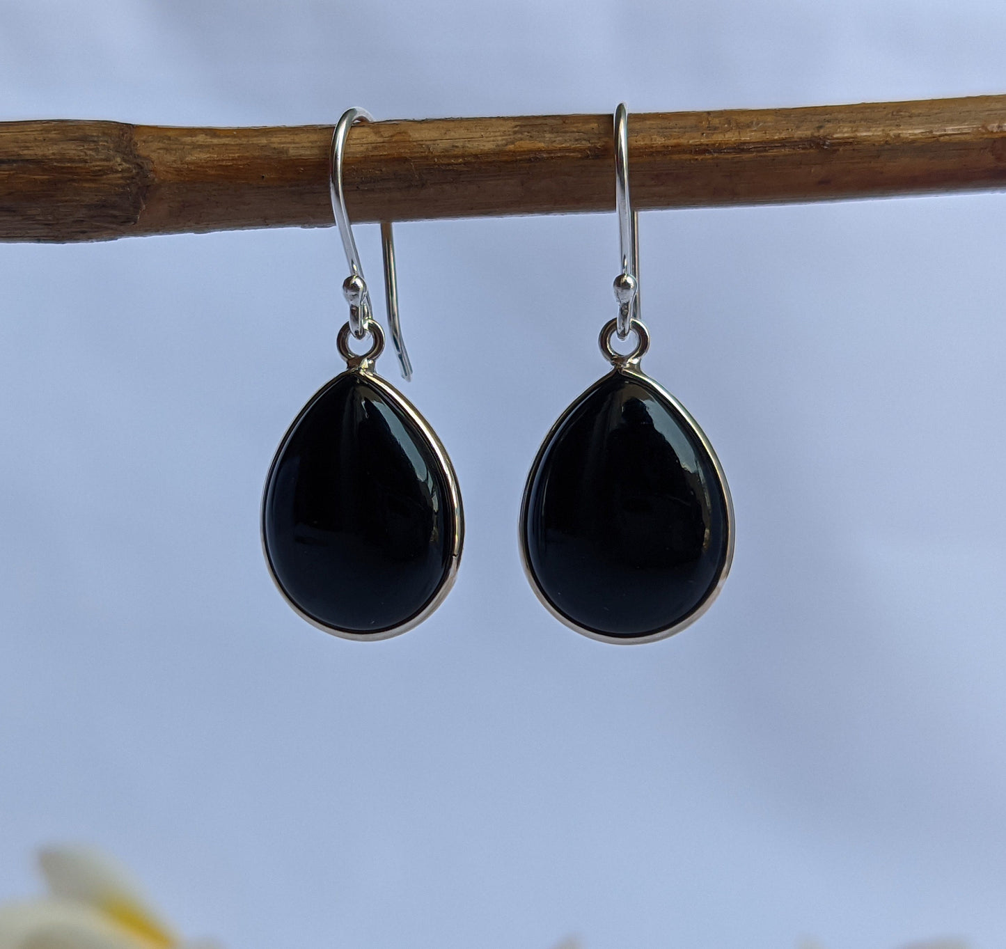 Natural Black Onyx Earrings, 925 Sterling Silver Dangle Earrings, Cabochon Onyx, Handmade Jewelry, Gift Idea, Black Stone Earrings for Her