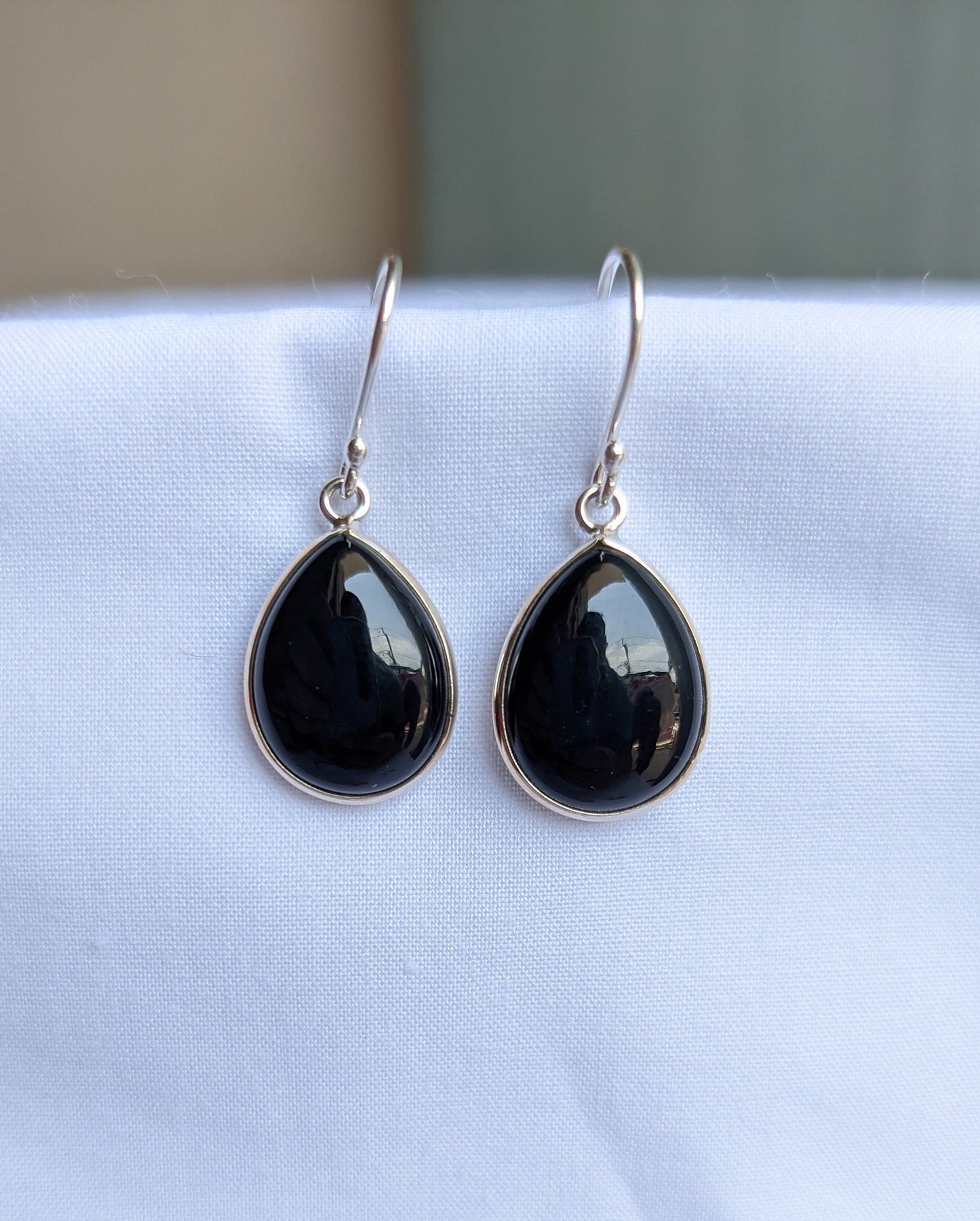 Natural Black Onyx Earrings, 925 Sterling Silver Dangle Earrings, Cabochon Onyx, Handmade Jewelry, Gift Idea, Black Stone Earrings for Her