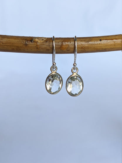 White Topaz Earrings, 925 Sterling Silver, Natural Crystal Quartz, Handmade Silver Earrings, Gift for Her, Womens Earrings, White Oval Stone