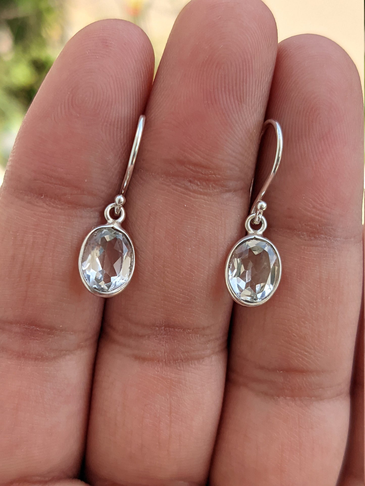 White Topaz Earrings, 925 Sterling Silver, Natural Crystal Quartz, Handmade Silver Earrings, Gift for Her, Womens Earrings, White Oval Stone