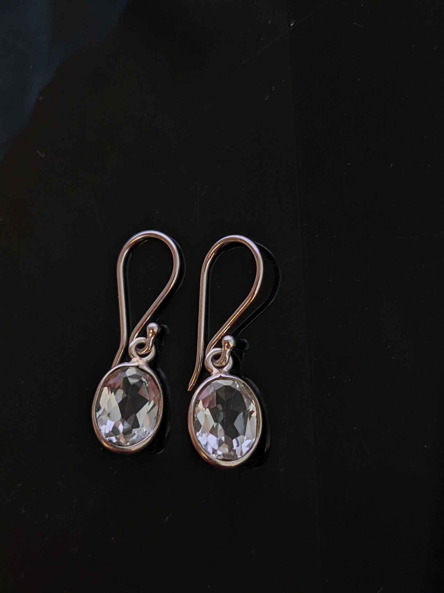 White Topaz Earrings, 925 Sterling Silver, Natural Crystal Quartz, Handmade Silver Earrings, Gift for Her, Womens Earrings, White Oval Stone