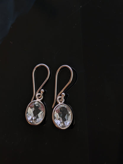 White Topaz Earrings, 925 Sterling Silver, Natural Crystal Quartz, Handmade Silver Earrings, Gift for Her, Womens Earrings, White Oval Stone