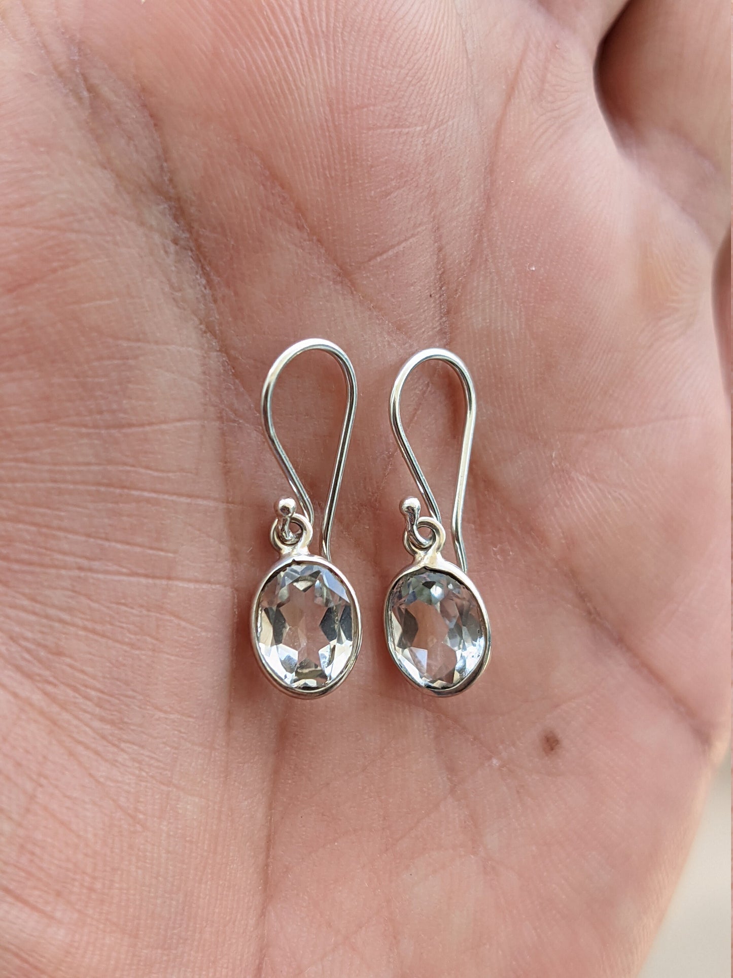 White Topaz Earrings, 925 Sterling Silver, Natural Crystal Quartz, Handmade Silver Earrings, Gift for Her, Womens Earrings, White Oval Stone