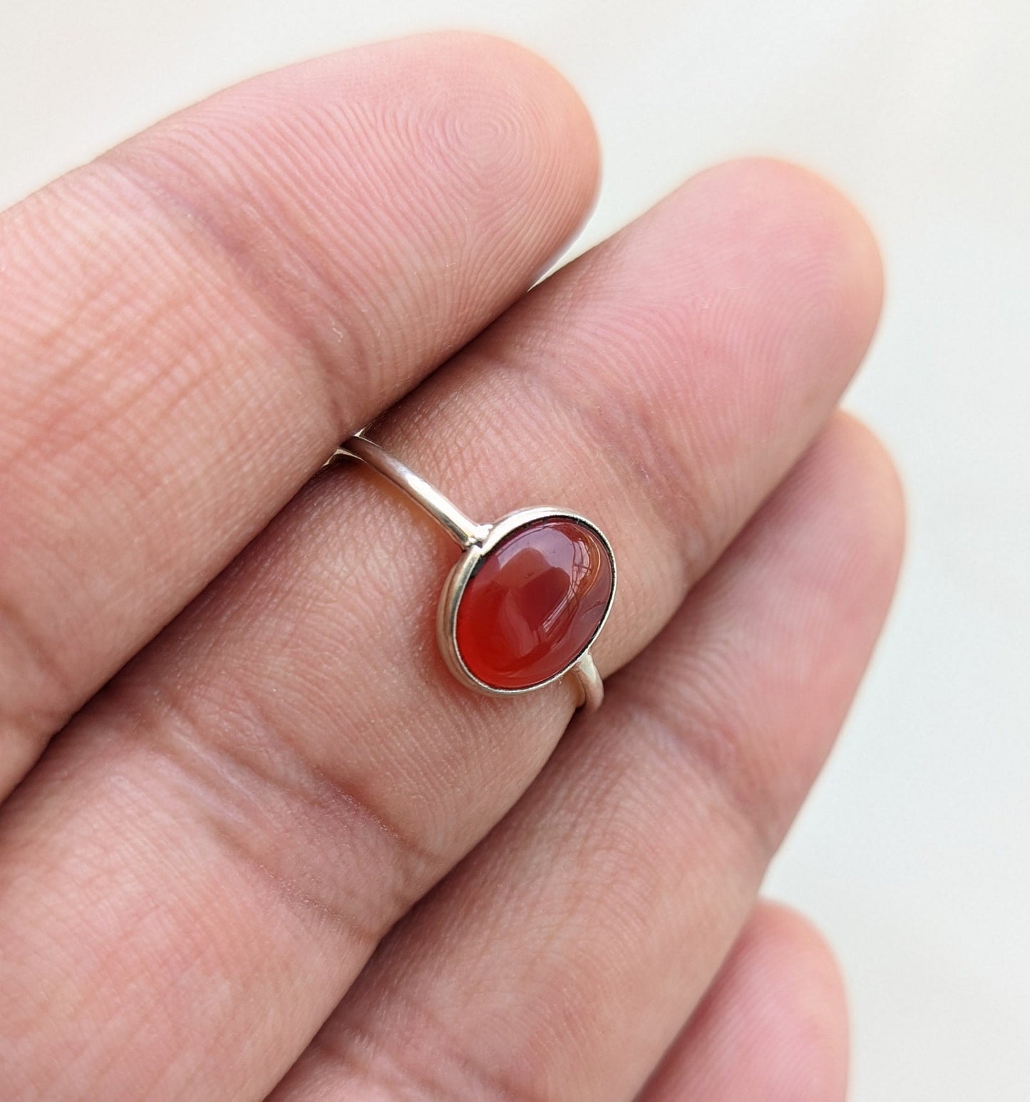 Carnelian Ring, 925 Sterling Silver Ring, Natural Stone, Cabochon Gemstone, Handmade Gift for Her, Everyday Simple Jewelry, Stacking ring