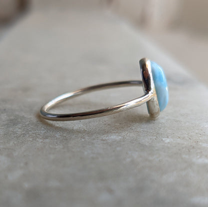 Larimar Ring, 925 Sterling Silver Ring, Cabochon Gemstone, Blue Stone, Handmade, Jewelry, Gift for Her, Everyday, Stackable Ring, for Women