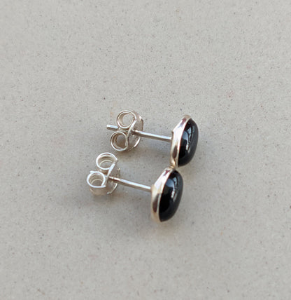 Black Onyx Stud Earrings, 925 Sterling Silver Studs, Onyx Post Earrings, Dainty Black Studs, Black Cabochon Gemstone, Tiny Studs for Girls