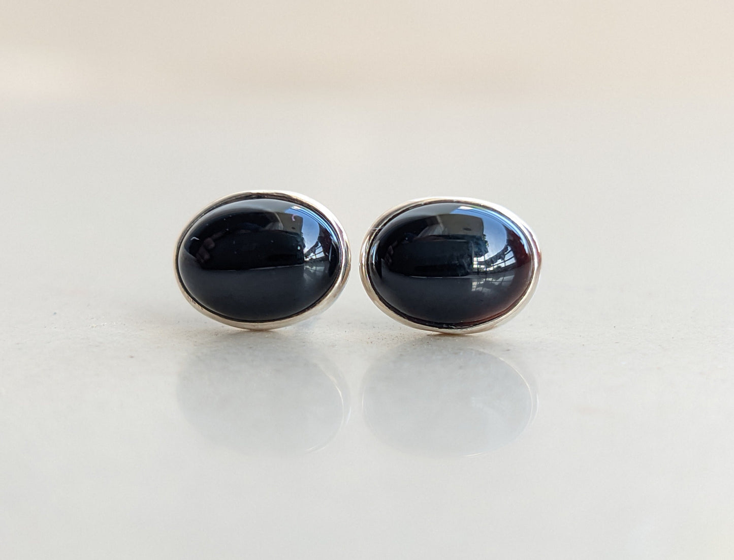 Black Onyx Stud Earrings, 925 Sterling Silver Studs, Onyx Post Earrings, Dainty Black Studs, Black Cabochon Gemstone, Tiny Studs for Girls