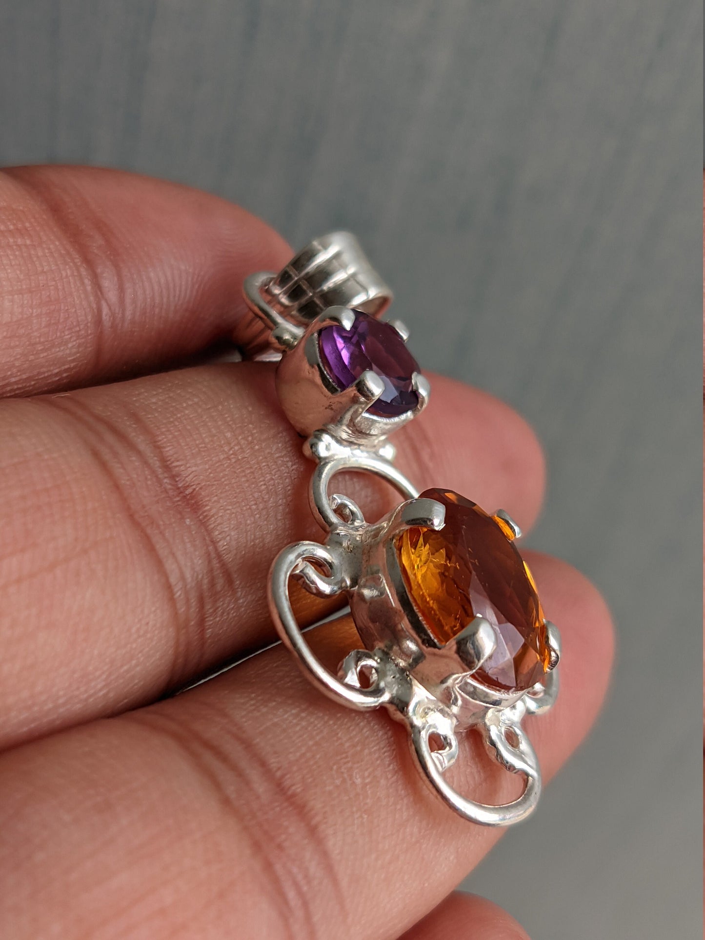 Natural Amethyst Citrine Pendant, 925 Sterling Silver Jewelry, Dual Stone Pendant, Unique Design, Teardrop, Handmade Gift for Her, Gemstone,