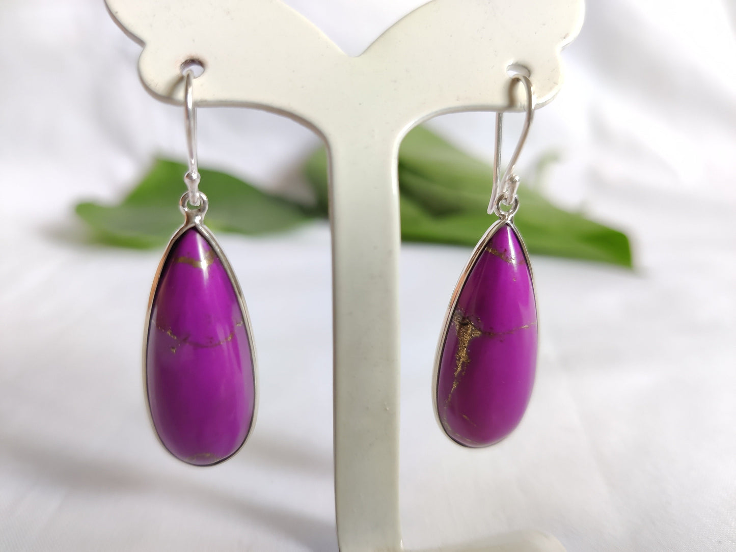 Purple Turquoise Earrings, 925 Sterling Silver Earrings, Drop Dangle, Everyday Jewelry, Teardrop, Women's Earrings, Cabochon Stone, For Her