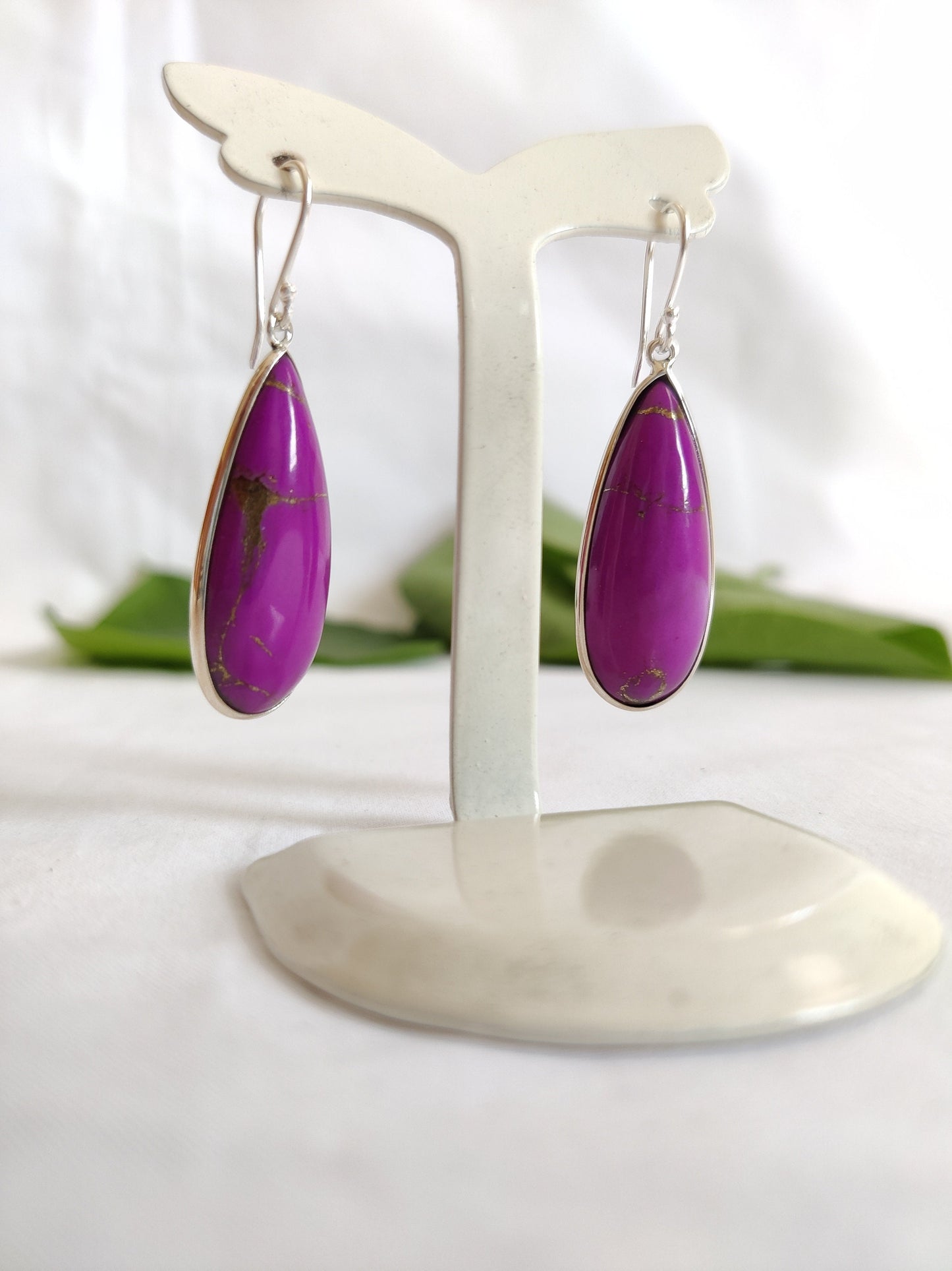 Purple Turquoise Earrings, 925 Sterling Silver Earrings, Drop Dangle, Everyday Jewelry, Teardrop, Women's Earrings, Cabochon Stone, For Her