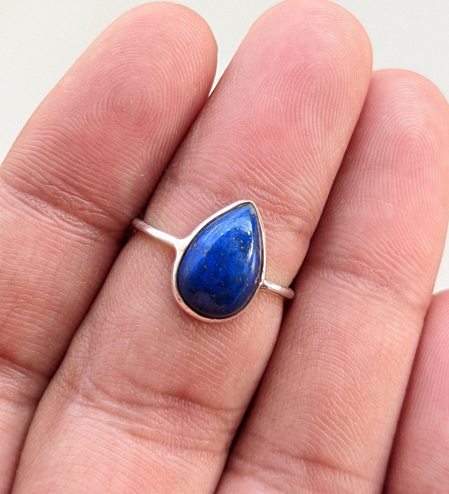 Lapis Lazuli Ring, 925 Sterling Silver, Natural Pear Cabochon Gemstone, Blue Lapis Handmade Jewelry, Gemstone Silver Ring, Gift for Her