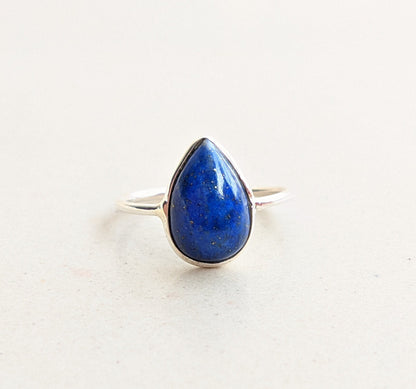 Lapis Lazuli Ring, 925 Sterling Silver, Natural Pear Cabochon Gemstone, Blue Lapis Handmade Jewelry, Gemstone Silver Ring, Gift for Her