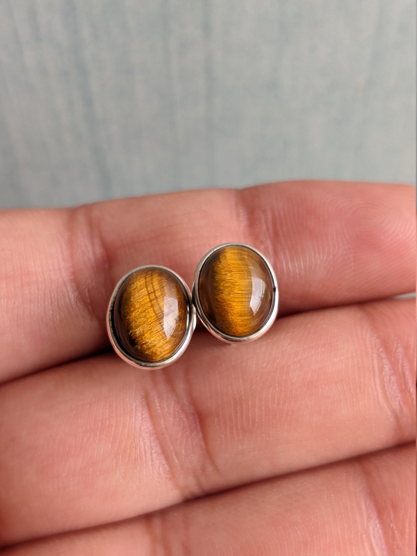 Natural Tigers Eye Stud Earrings, 926 Sterling Silver Studs, Brown Gemstone Studs, Healing Crystal Studs, Post Earrings, Handmade Jewelry