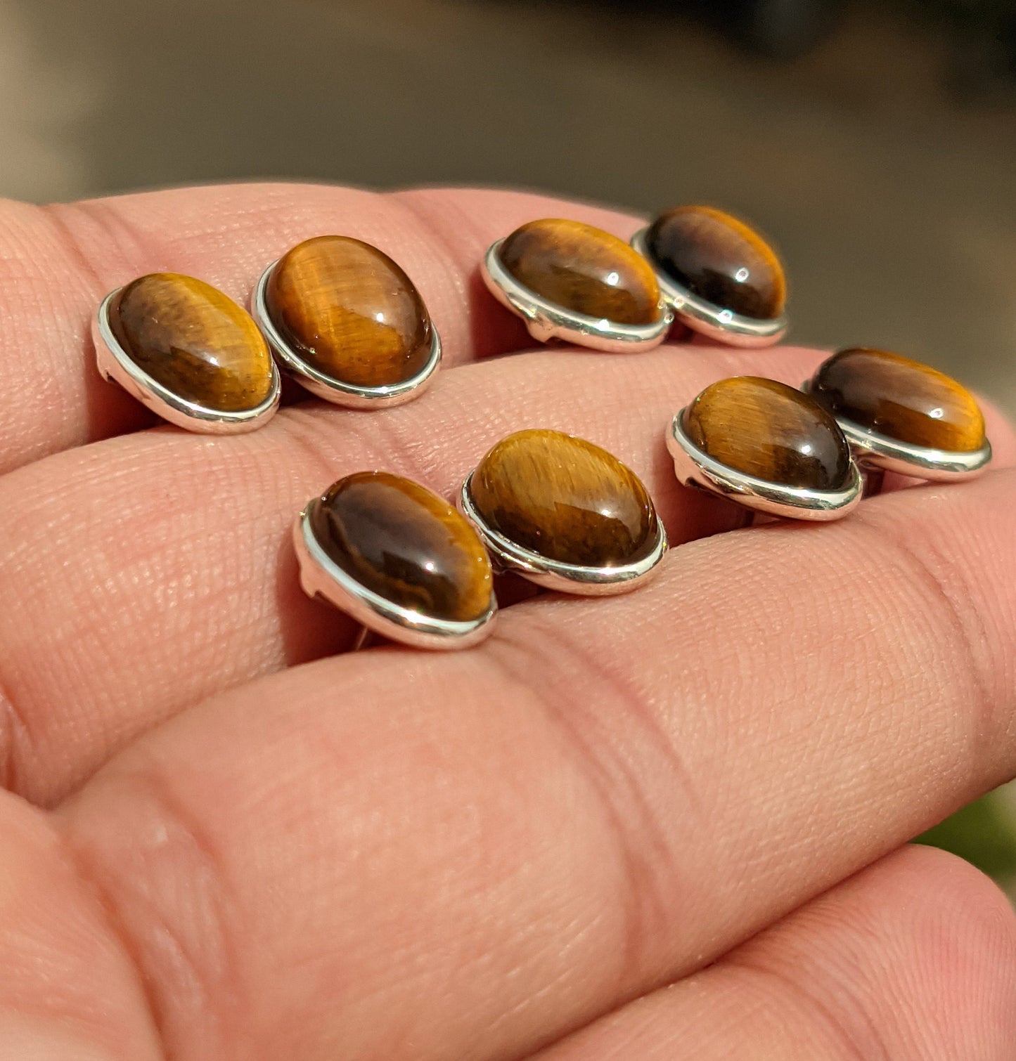 Natural Tigers Eye Stud Earrings, 926 Sterling Silver Studs, Brown Gemstone Studs, Healing Crystal Studs, Post Earrings, Handmade Jewelry