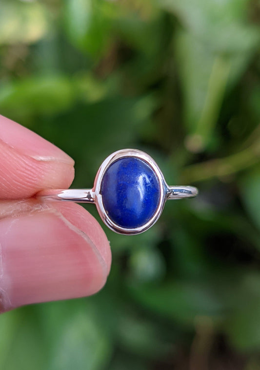 Lapis Lazuli Ring, 925 Sterling Silver Ring, Blue Lapis Ring, Gemstone Stacking Ring, Lapis Handmade Jewelry, Natural Stone, Birthstone Ring