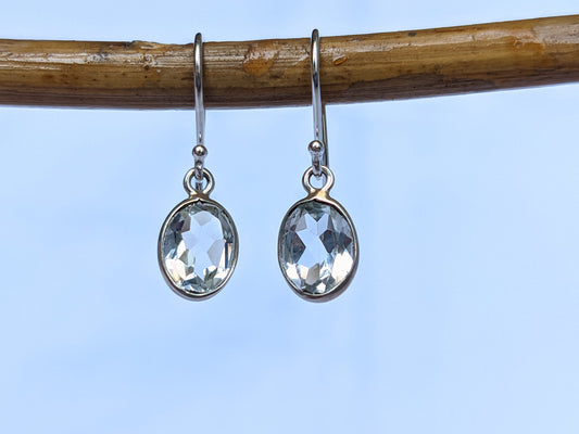 White Topaz Earrings, 925 Sterling Silver, Natural Crystal Quartz, Handmade Silver Earrings, Gift for Her, Womens Earrings, White Oval Stone