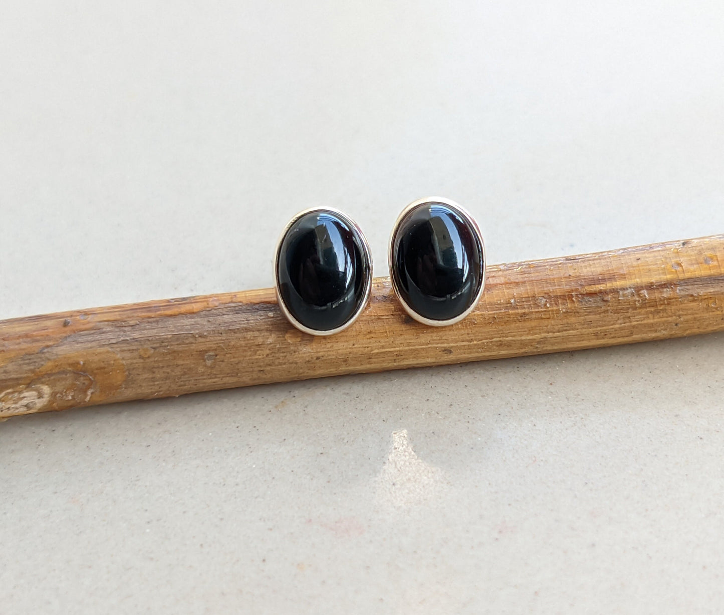 Black Onyx Stud Earrings, 925 Sterling Silver Studs, Onyx Post Earrings, Dainty Black Studs, Black Cabochon Gemstone, Tiny Studs for Girls