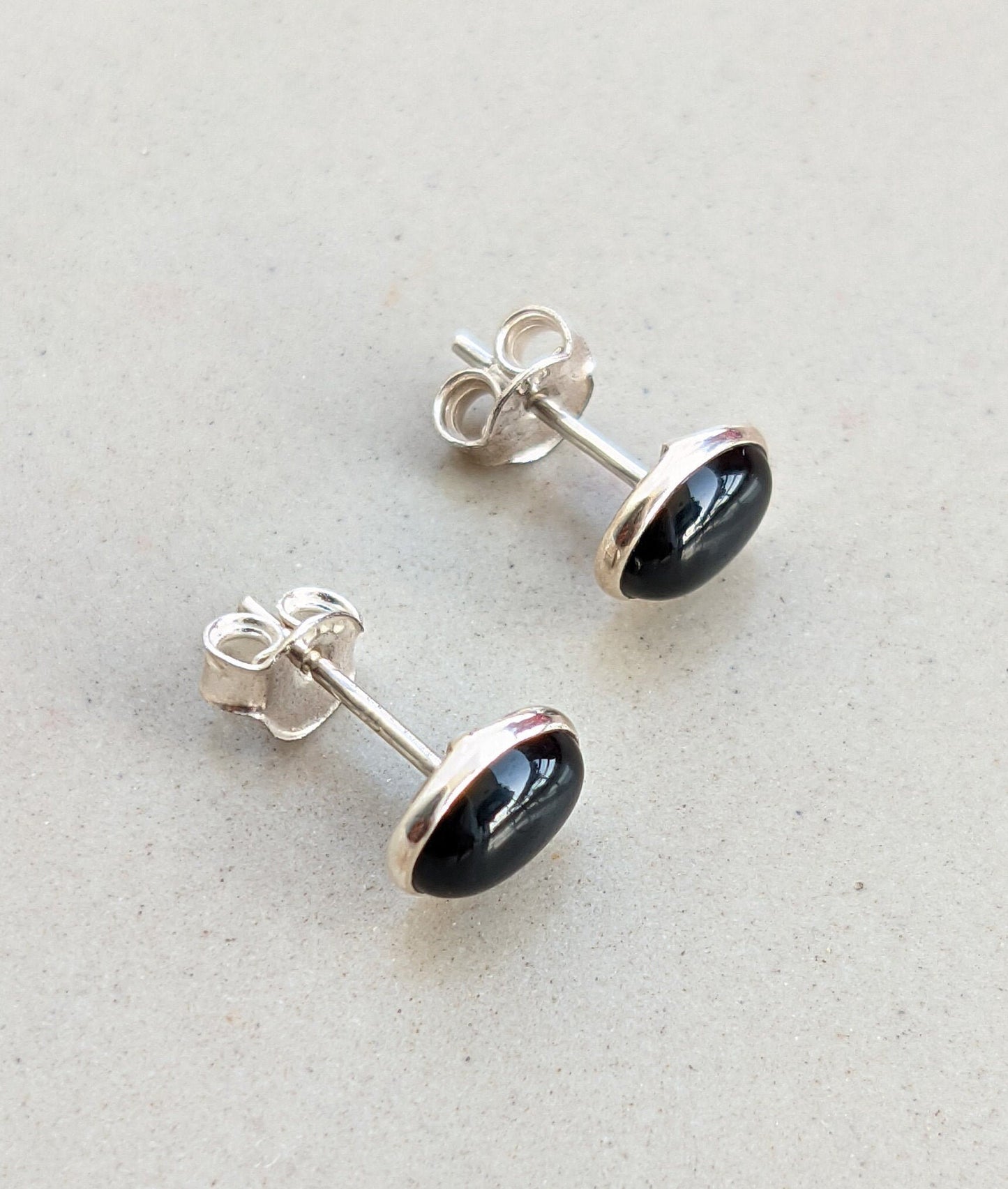 Black Onyx Stud Earrings, 925 Sterling Silver Studs, Onyx Post Earrings, Dainty Black Studs, Black Cabochon Gemstone, Tiny Studs for Girls