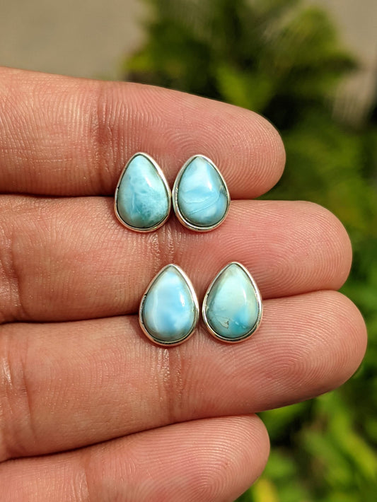 Larimar Stud Earrings, 925 Sterling Silver Studs, Larimar Post Earrings, Larimar Jewelry, Small Tiny Studs for Women, Blue Stone Earrings