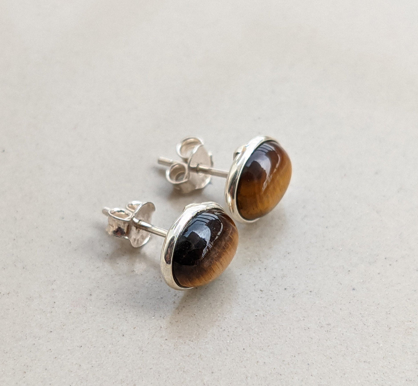 Natural Tigers Eye Stud Earrings, 926 Sterling Silver Studs, Brown Gemstone Studs, Healing Crystal Studs, Post Earrings, Handmade Jewelry