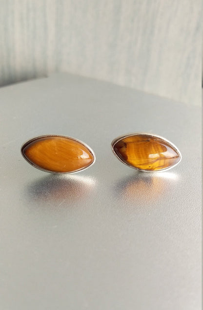 Natural Tiger Eye Stud Earrings, Marquise Shape Studs, 925 Sterling Silver Studs, Minimalist Studs, Earrings for Girls/Women, Silver Earring