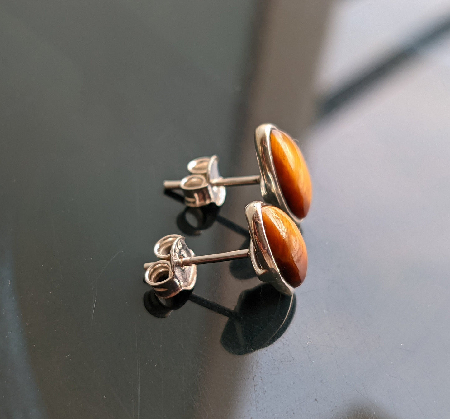 Natural Tiger Eye Stud Earrings, Marquise Shape Studs, 925 Sterling Silver Studs, Minimalist Studs, Earrings for Girls/Women, Silver Earring