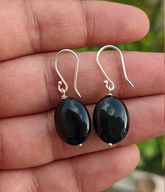 Black Onyx Wire Wrap Earrings, 925 Sterling Silver, Black Stone Dangle Earrings, Wire Wrapped Earrings, Teardrop Earrings, Natural Gemstone