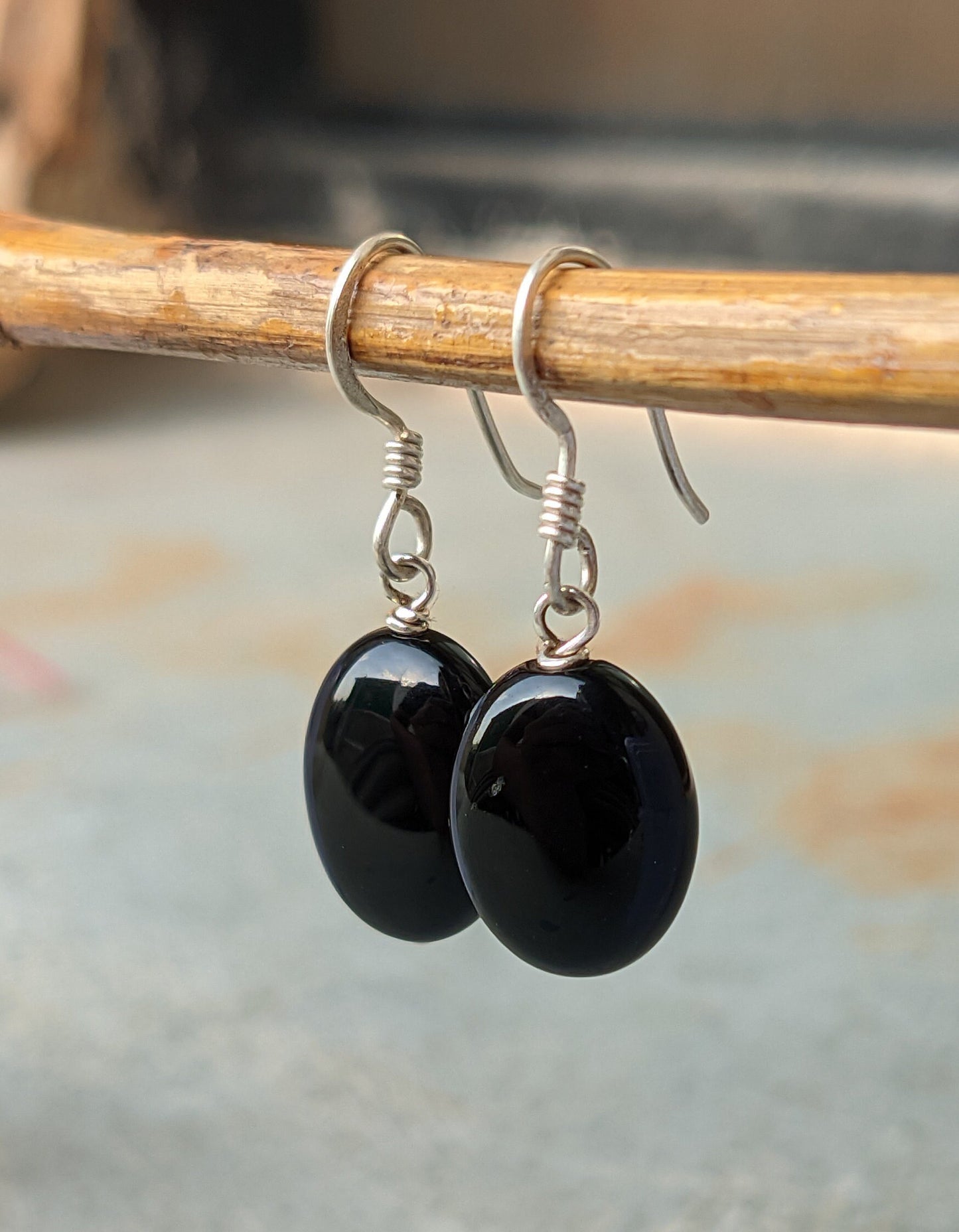 Black Onyx Wire Wrap Earrings, 925 Sterling Silver, Black Stone Dangle Earrings, Wire Wrapped Earrings, Teardrop Earrings, Natural Gemstone