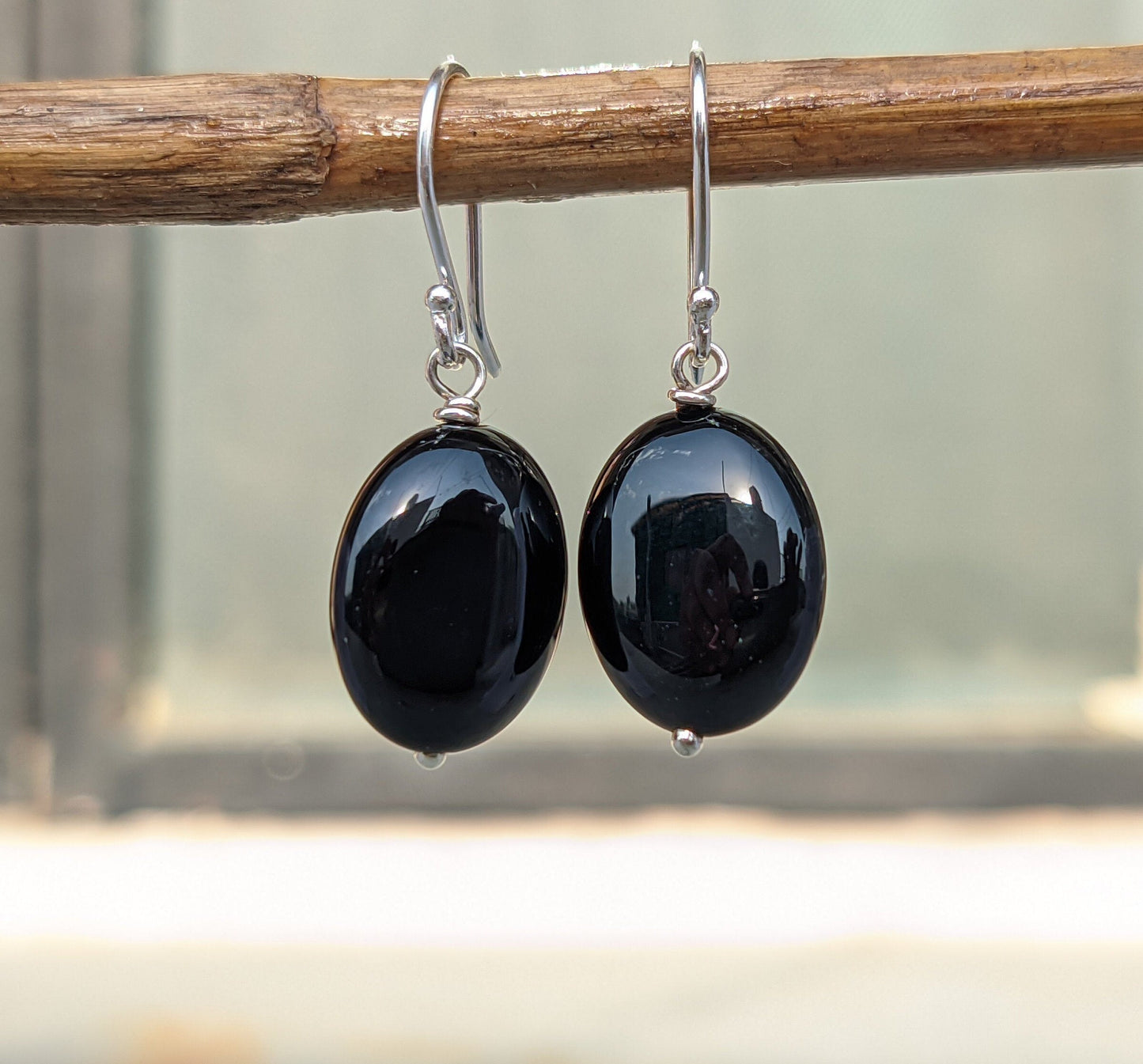 Black Onyx Wire Wrap Earrings, 925 Sterling Silver, Black Stone Dangle Earrings, Wire Wrapped Earrings, Teardrop Earrings, Natural Gemstone