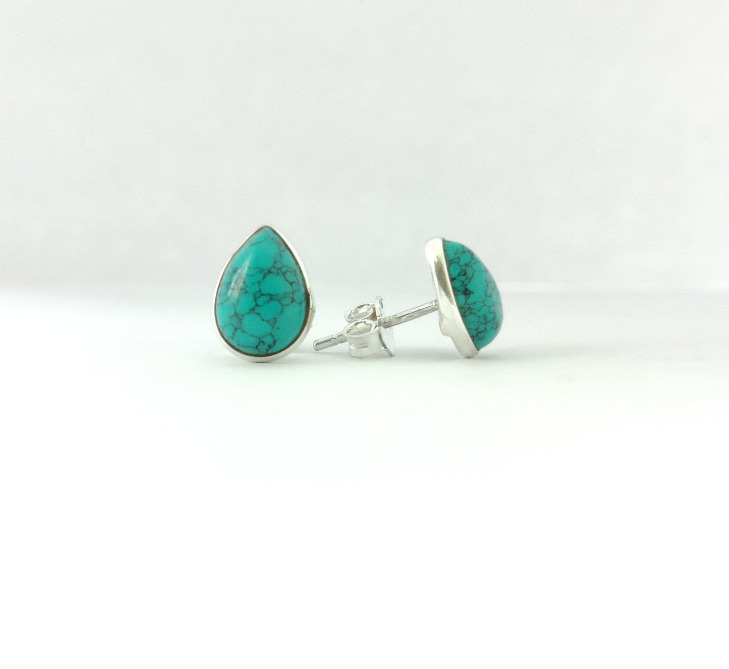 Genuine Turquoise Stud Earrings, 925 Sterling Silver Studs, Turquoise Jewelry, Gemstone Studs, Tiny Silver Post Earrings, Minimalist Studs