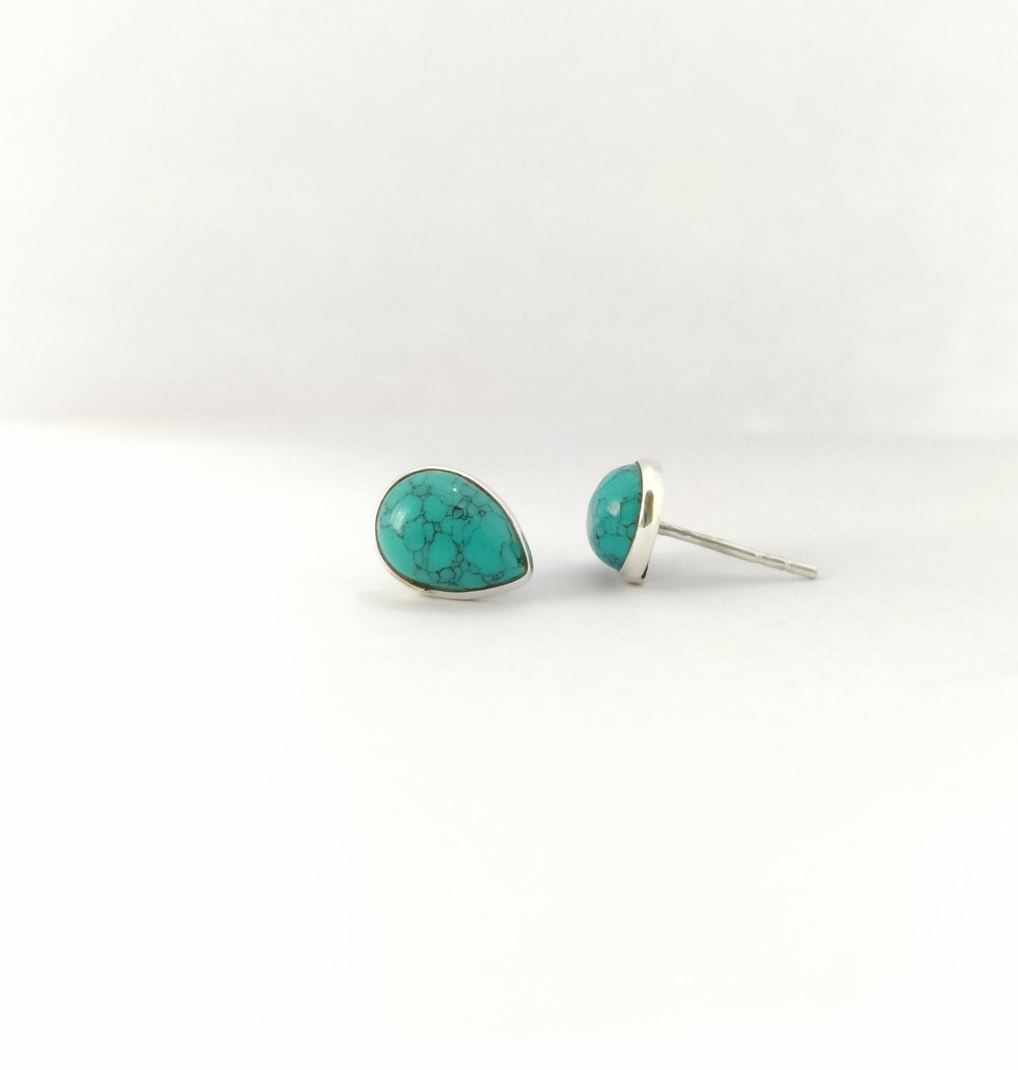 Genuine Turquoise Stud Earrings, 925 Sterling Silver Studs, Turquoise Jewelry, Gemstone Studs, Tiny Silver Post Earrings, Minimalist Studs