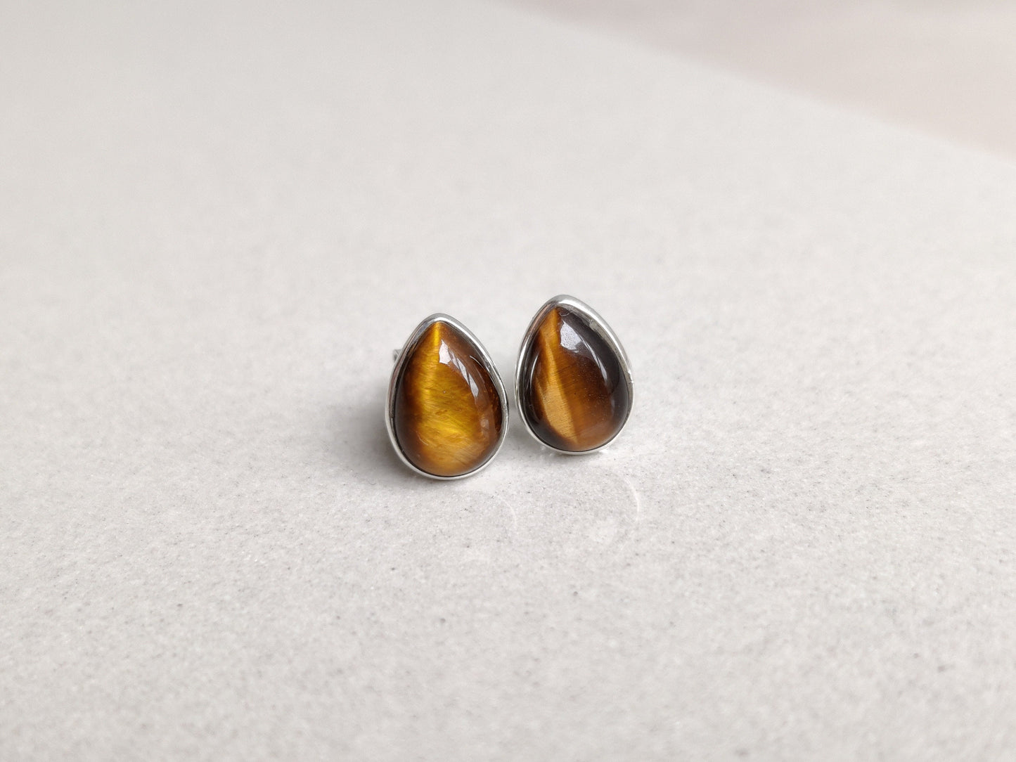 Natural Tigers Eye Stud Earrings, 925 Sterling Silver Studs, Tiny Studs for Girls & Women, Brown Stone Earrings, Small Post Earrings for Her