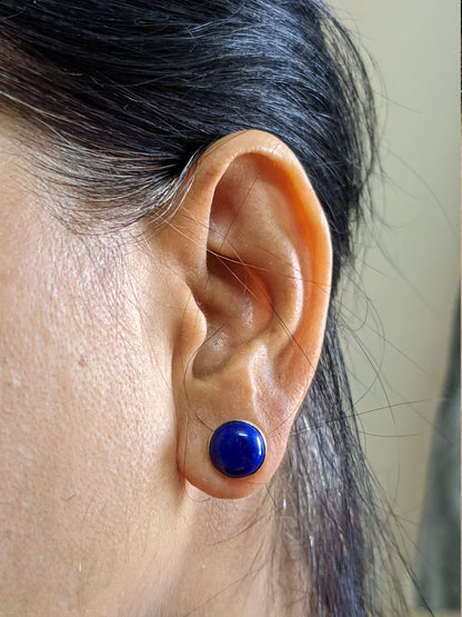 Natural Lapis Lazuli Stud Earrings, 925 Sterling Silver Studs, Blue Lapis Earrings, Gemstone Studs, 10 mm Studs, Birthstone Jewelry for Her