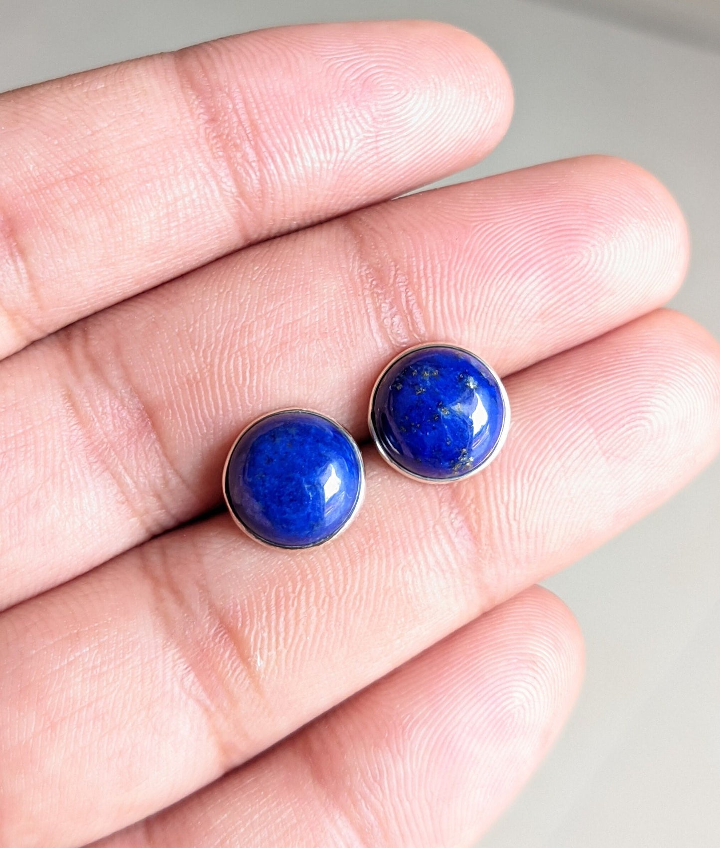 Natural Lapis Lazuli Stud Earrings, 925 Sterling Silver Studs, Blue Lapis Earrings, Gemstone Studs, 10 mm Studs, Birthstone Jewelry for Her