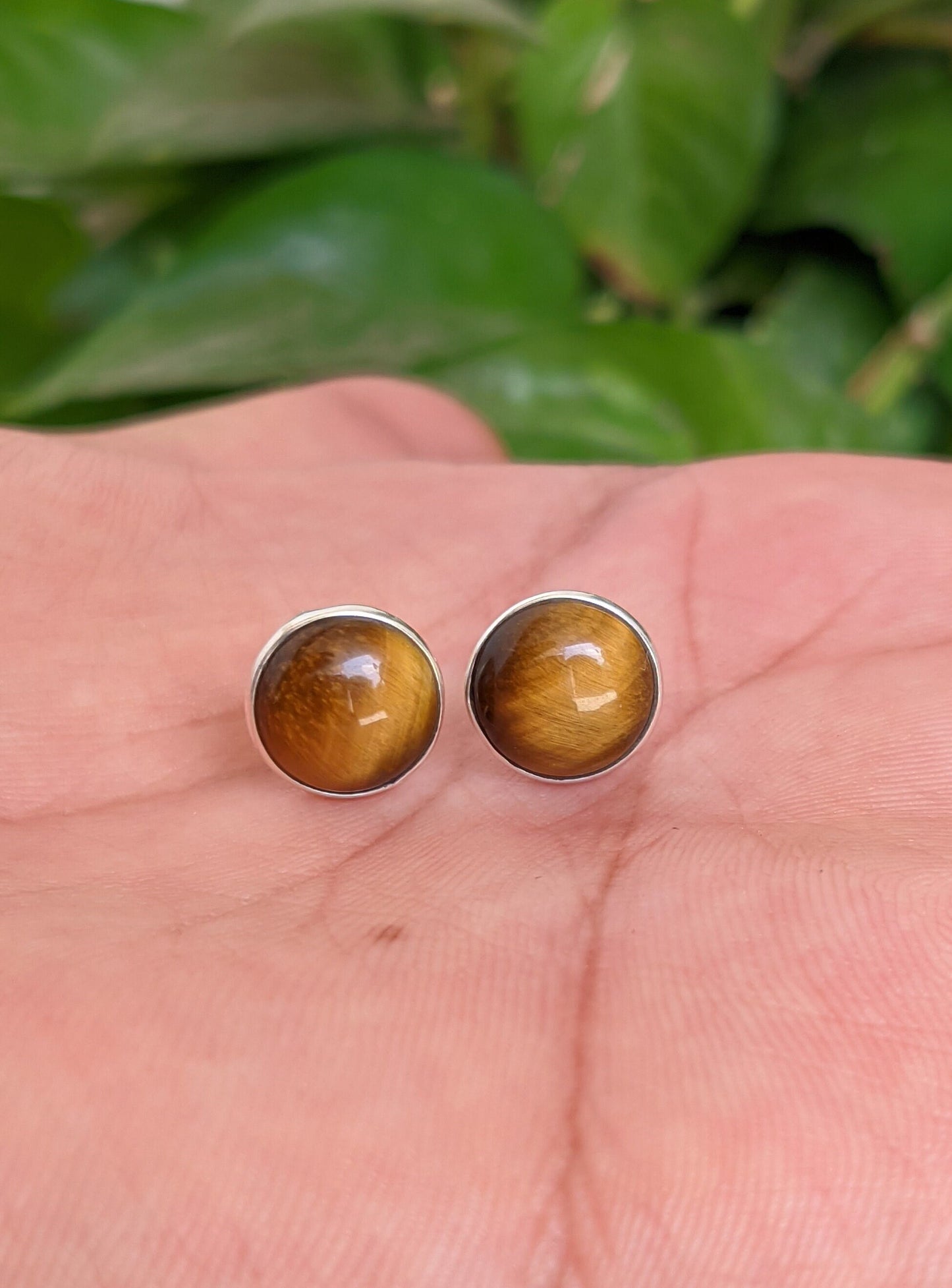 Natural Tiger Eye Stud Earrings, Round Shape Studs, 925 Sterling Silver Studs, Minimalist Studs, Genuine Gemstone Studs, Brown Stone Studs