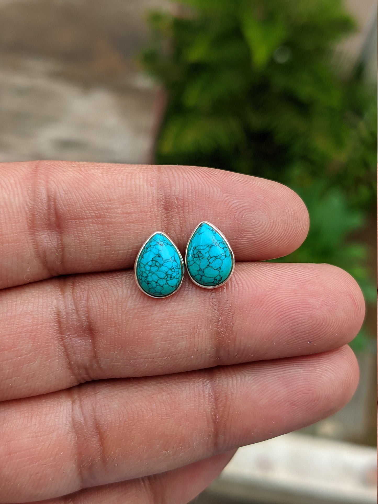 Genuine Turquoise Stud Earrings, 925 Sterling Silver Studs, Turquoise Jewelry, Gemstone Studs, Tiny Silver Post Earrings, Minimalist Studs